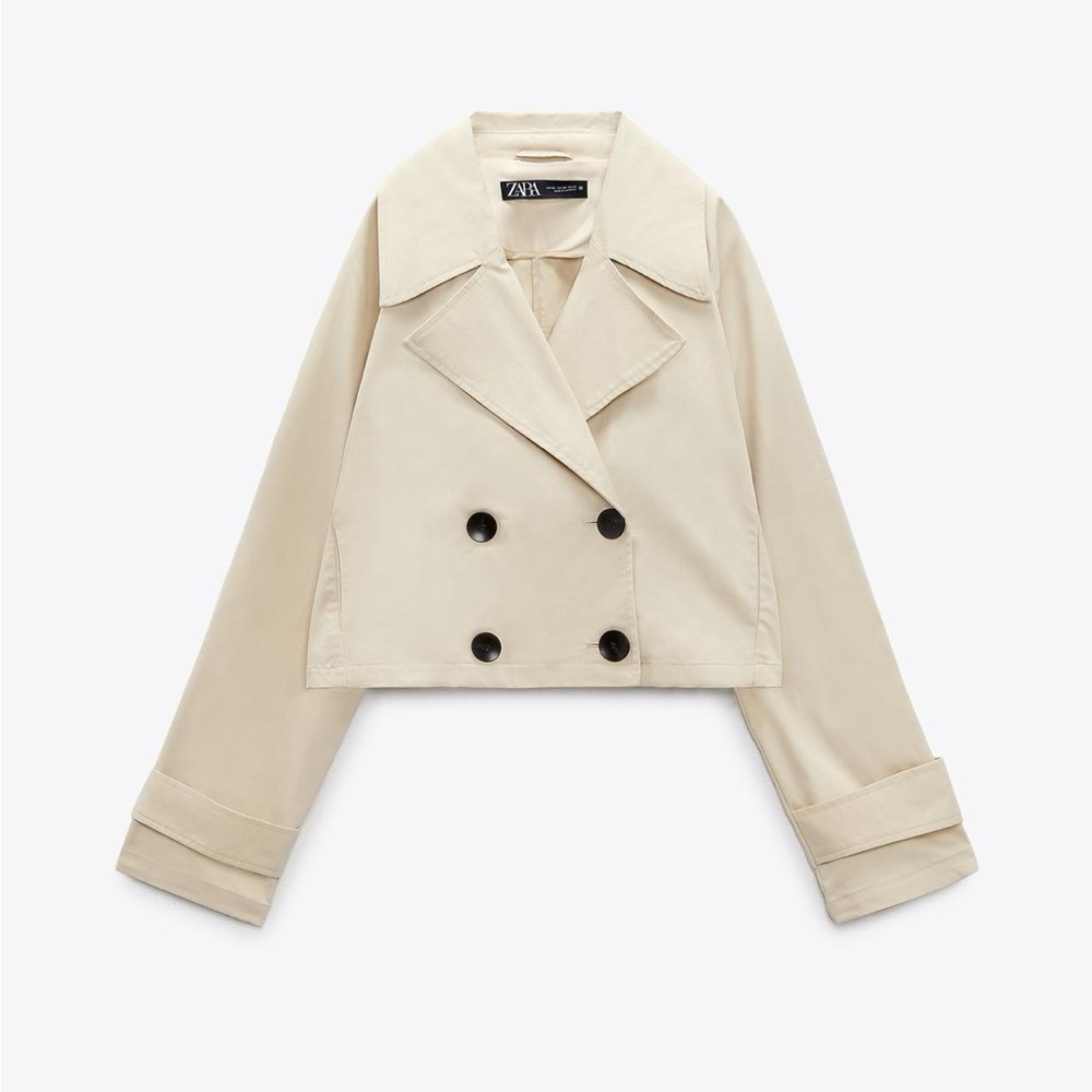Zara Cropped Double-Breasted Beige Trench Jacket